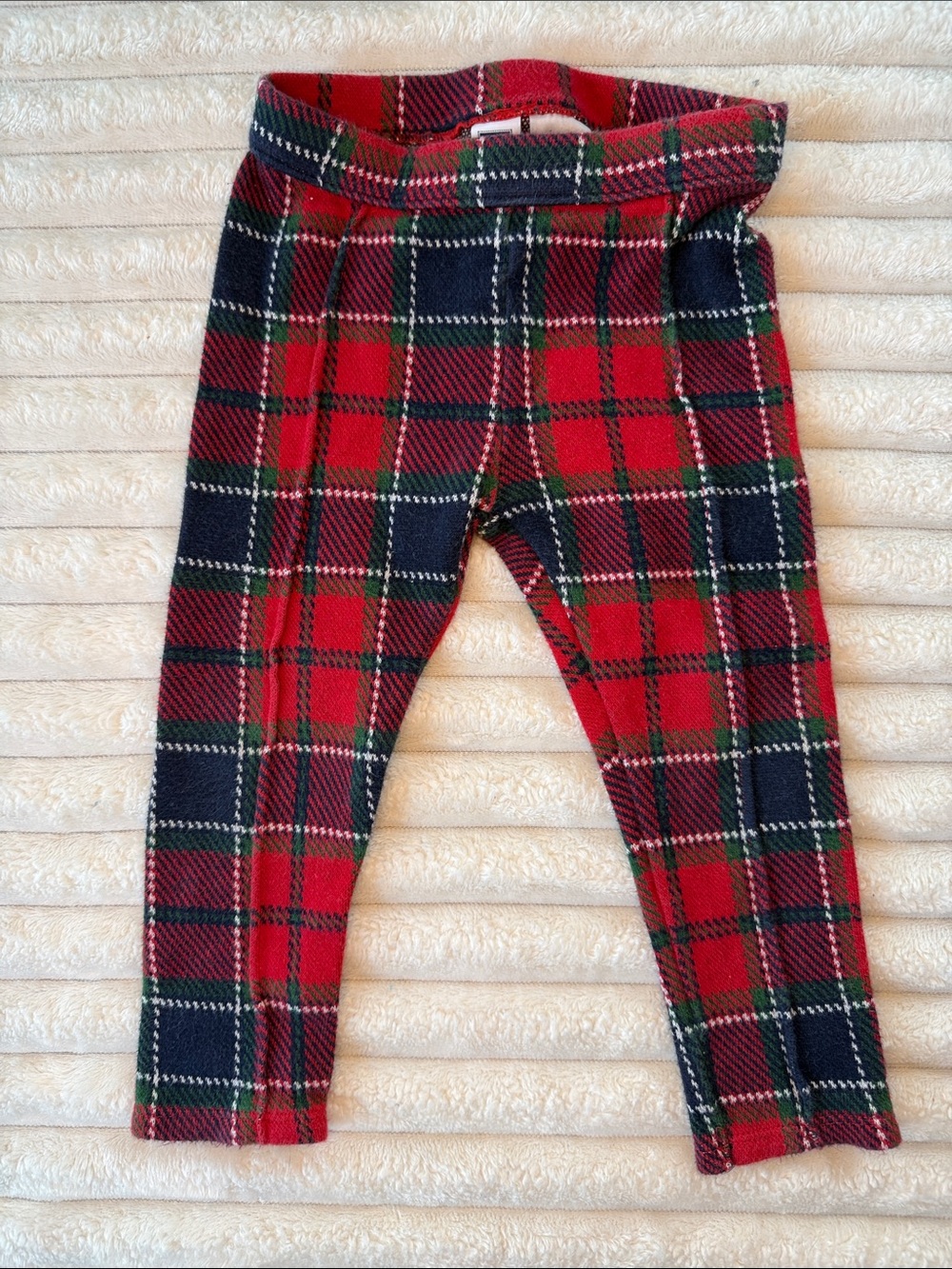 Janie and Jack Red Green Navy Plaid Knit Leggings